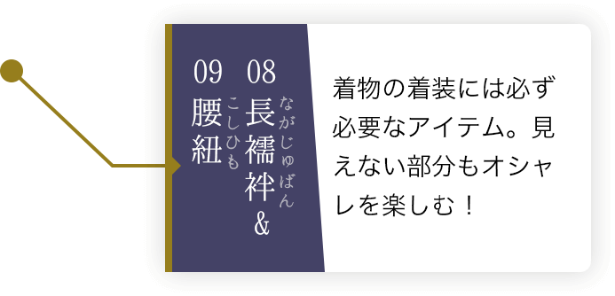 08長襦袢&09腰紐 着物の着装には必ず必要なアイテム。見えない部分もオシャレを楽しむ！